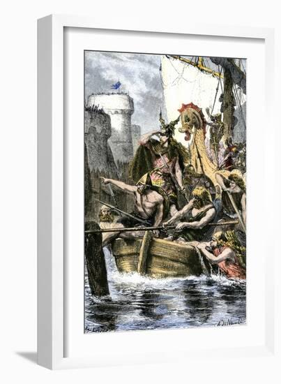 Rollo the Ranger Attacking Paris from Viking Ships on the River Seine, 885 Ad-null-Framed Giclee Print