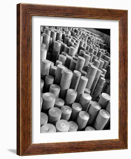 Rolls of Kraft Paper to Be Made into Paper Sacks Sit Stacked in the Union Bag and Paper Corp. Plant-Margaret Bourke-White-Framed Photographic Print