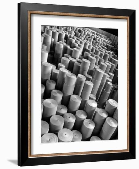 Rolls of Kraft Paper to Be Made into Paper Sacks Sit Stacked in the Union Bag and Paper Corp. Plant-Margaret Bourke-White-Framed Photographic Print