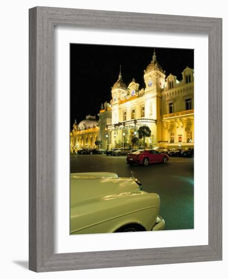 Rolls Royce and Ferrari Parked in Front of the Casino at Night, Monte Carlo, Monaco-Ruth Tomlinson-Framed Photographic Print