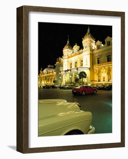 Rolls Royce and Ferrari Parked in Front of the Casino at Night, Monte Carlo, Monaco-Ruth Tomlinson-Framed Photographic Print