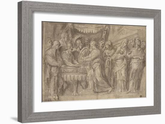 Romains déposant des bijoux selon le voeu de Camille après la prise de Véies-Taddeo Zuccaro-Framed Giclee Print