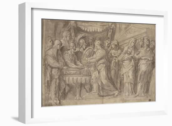 Romains déposant des bijoux selon le voeu de Camille après la prise de Véies-Taddeo Zuccaro-Framed Giclee Print