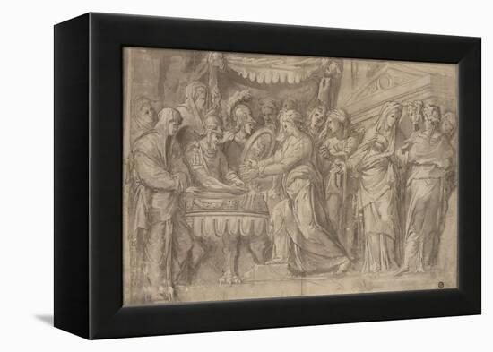Romains déposant des bijoux selon le voeu de Camille après la prise de Véies-Taddeo Zuccaro-Framed Premier Image Canvas