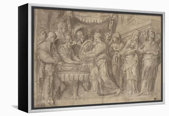 Romains déposant des bijoux selon le voeu de Camille après la prise de Véies-Taddeo Zuccaro-Framed Premier Image Canvas