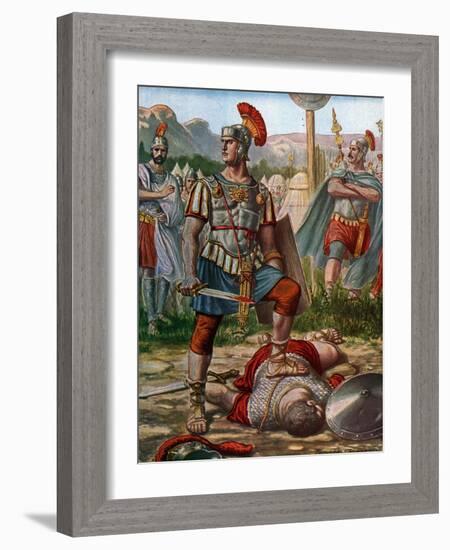 Roman Antiquite: Representation of Consul Titus Manlius Imperiosus Torquatus Defeating a Gallic in-Tancredi Scarpelli-Framed Giclee Print