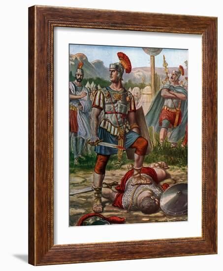 Roman Antiquite: Representation of Consul Titus Manlius Imperiosus Torquatus Defeating a Gallic in-Tancredi Scarpelli-Framed Giclee Print