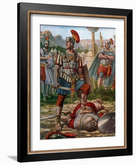 Roman Antiquite: Representation of Consul Titus Manlius Imperiosus Torquatus Defeating a Gallic in-Tancredi Scarpelli-Framed Giclee Print