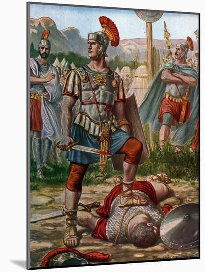 Roman Antiquite: Representation of Consul Titus Manlius Imperiosus Torquatus Defeating a Gallic in-Tancredi Scarpelli-Mounted Giclee Print