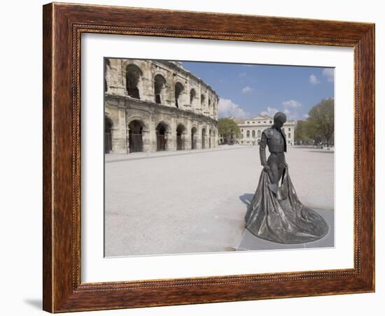 Roman Arena with Bullfighter Statue, Nimes, Languedoc, France, Europe-Ethel Davies-Framed Photographic Print