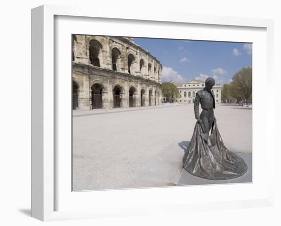 Roman Arena with Bullfighter Statue, Nimes, Languedoc, France, Europe-Ethel Davies-Framed Photographic Print