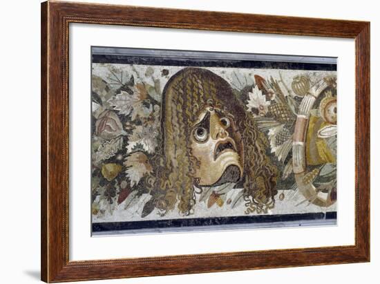 Roman Art : Tragic Mask, Leaves and Fruits-null-Framed Photographic Print