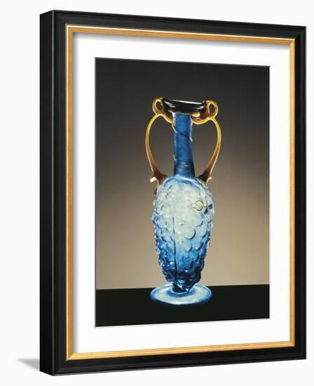 Roman Blue Blown Glass Small Flask in Shape of Bunch of Grapes, from Cologne, Germany, 3rd Century-null-Framed Giclee Print