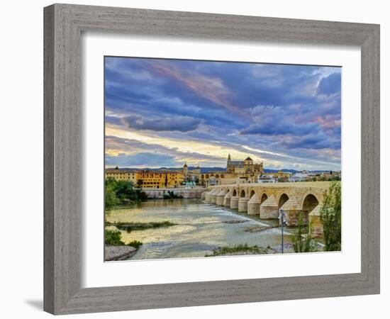 Roman Bridge Over Guadalquivir River and Mezquita, Cordoba, Cordoba Province, Andalucia, Spain-Alan Copson-Framed Photographic Print