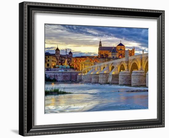 Roman Bridge Over Guadalquivir River and Mezquita, Cordoba, Cordoba Province, Andalucia, Spain-Alan Copson-Framed Photographic Print