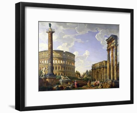 Roman Capriccio Showing the Colosseum, Borghese Warrior, Trajan's Column, the Dying Gaul, Tomb of…-Giovanni Paolo Pannini-Framed Giclee Print