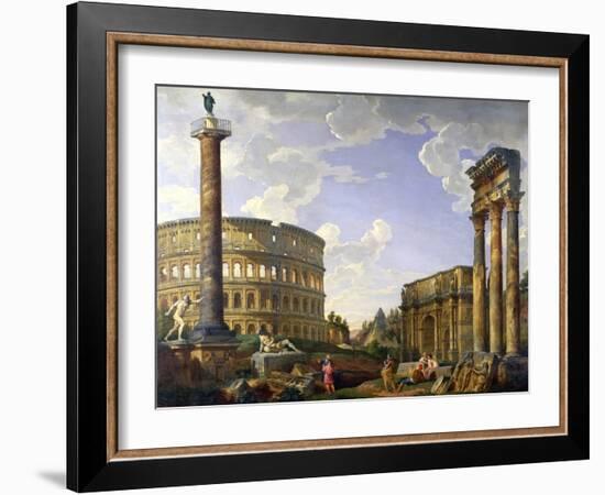 Roman Capriccio Showing the Colosseum, Borghese Warrior, Trajan's Column, the Dying Gaul, Tomb of…-Giovanni Paolo Pannini-Framed Giclee Print