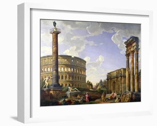 Roman Capriccio Showing the Colosseum, Borghese Warrior, Trajan's Column, the Dying Gaul, Tomb of…-Giovanni Paolo Pannini-Framed Giclee Print