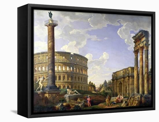 Roman Capriccio Showing the Colosseum, Borghese Warrior, Trajan's Column, the Dying Gaul, Tomb of…-Giovanni Paolo Pannini-Framed Premier Image Canvas