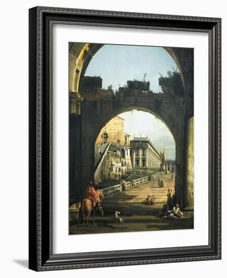 Roman Capriccio with Capitol, 1743-1745-Bernardo Bellotto-Framed Giclee Print