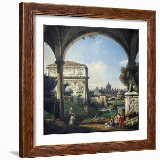 Roman Capriccio with Triumphal Arch-Bernardo Bellotto-Framed Giclee Print