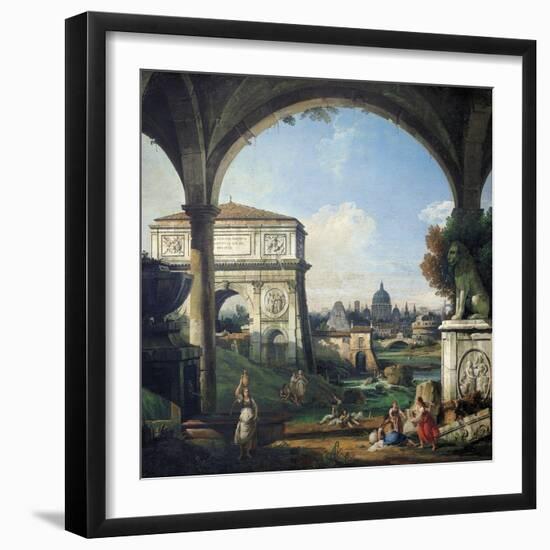 Roman Capriccio with Triumphal Arch-Bernardo Bellotto-Framed Giclee Print