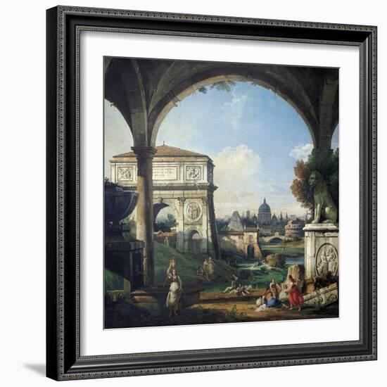 Roman Capriccio with Triumphal Arch-Bernardo Bellotto-Framed Giclee Print