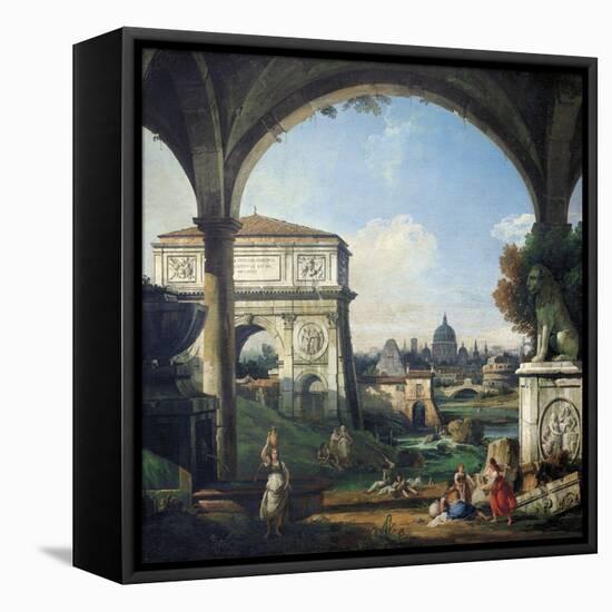 Roman Capriccio with Triumphal Arch-Bernardo Bellotto-Framed Premier Image Canvas