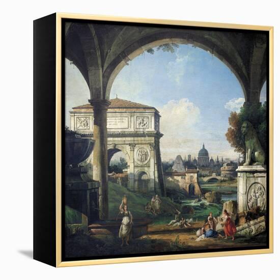 Roman Capriccio with Triumphal Arch-Bernardo Bellotto-Framed Premier Image Canvas