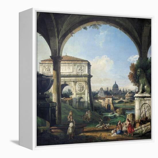 Roman Capriccio with Triumphal Arch-Bernardo Bellotto-Framed Premier Image Canvas