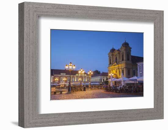 Roman Catholic Cathedral and Outdoor Cafes in Piata Unirii at Dusk-Ian Trower-Framed Photographic Print