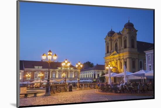 Roman Catholic Cathedral and Outdoor Cafes in Piata Unirii at Dusk-Ian Trower-Mounted Photographic Print