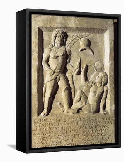 Roman Civilization, Funerary Stele with Relief Depicting Gladiator Fight, from Amisos, Turkey-null-Framed Premier Image Canvas
