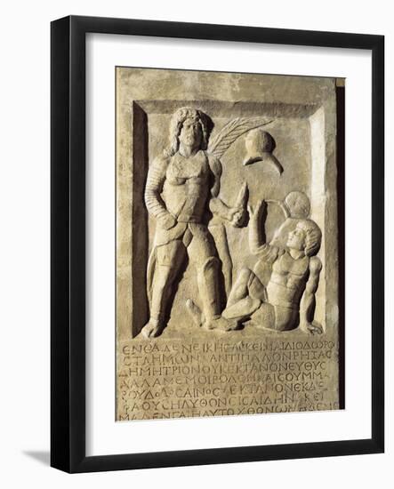 Roman Civilization, Funerary Stele with Relief Depicting Gladiator Fight, from Amisos, Turkey-null-Framed Giclee Print