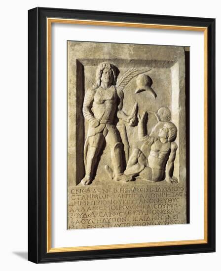 Roman Civilization, Funerary Stele with Relief Depicting Gladiator Fight, from Amisos, Turkey-null-Framed Giclee Print