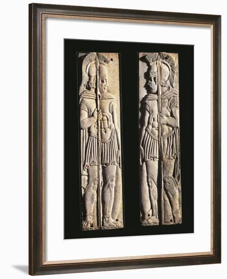 Roman Civilization, Pair of Bone Carvings of Warriors, from Praeneste, Lazio Region, Italy-null-Framed Giclee Print