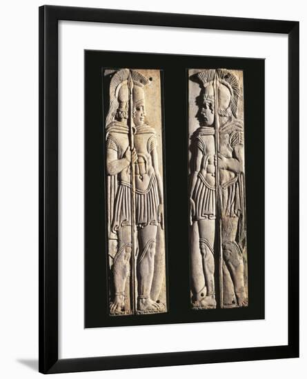 Roman Civilization, Pair of Bone Carvings of Warriors, from Praeneste, Lazio Region, Italy-null-Framed Giclee Print