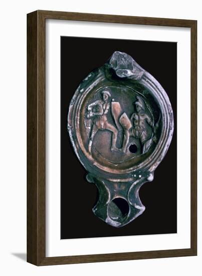 Roman clay lamp with design of gladiators, 3rd century-Unknown-Framed Giclee Print