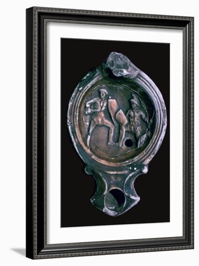 Roman clay lamp with design of gladiators, 3rd century-Unknown-Framed Giclee Print