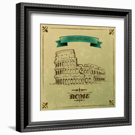 Roman Colosseum For Retro Travel Poster-stockshoppe-Framed Art Print