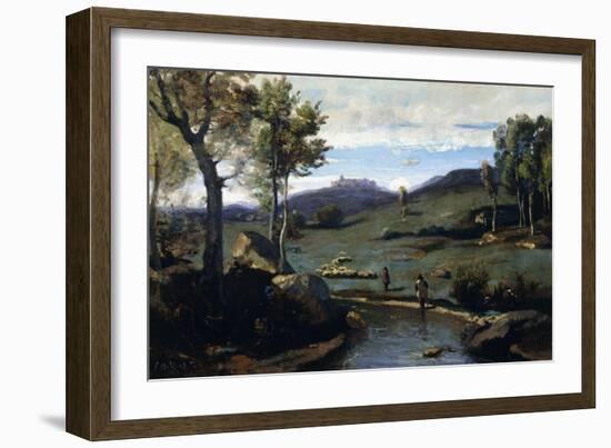 Roman Countryside - Rocky Valley with a Herd of Pigs, 1843-Jean-Baptiste-Camille Corot-Framed Giclee Print