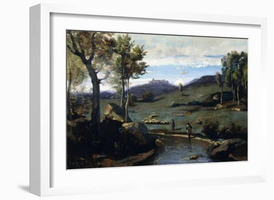 Roman Countryside - Rocky Valley with a Herd of Pigs, 1843-Jean-Baptiste-Camille Corot-Framed Giclee Print