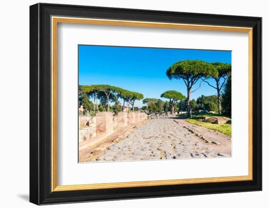 Roman Decumanus, Ostia Antica archaeological site, Ostia, Rome province, Latium (Lazio), Italy-Nico Tondini-Framed Photographic Print