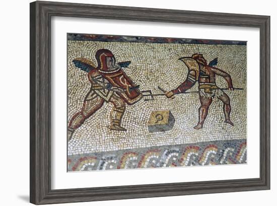 Roman floor mosaic of gladiators, c.3rd century. Artist: Unknown-Unknown-Framed Giclee Print