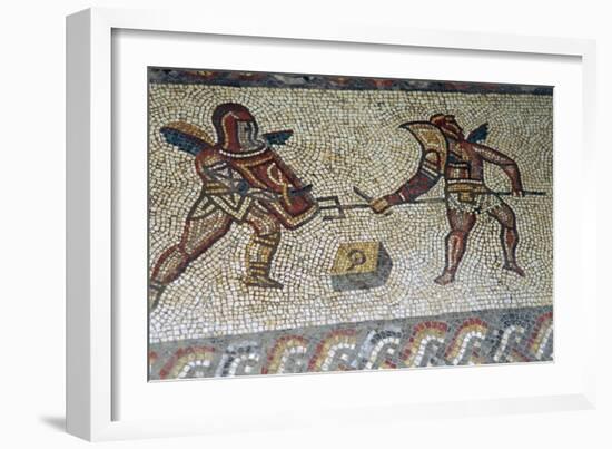 Roman floor mosaic of gladiators, c.3rd century. Artist: Unknown-Unknown-Framed Giclee Print