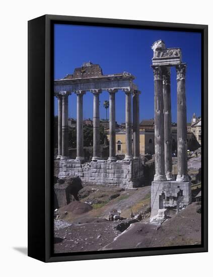 Roman Forum, at Left, Temple of Saturn, C. 300 Ad. Vespasian's Temple, C. 100 AD-null-Framed Stretched Canvas