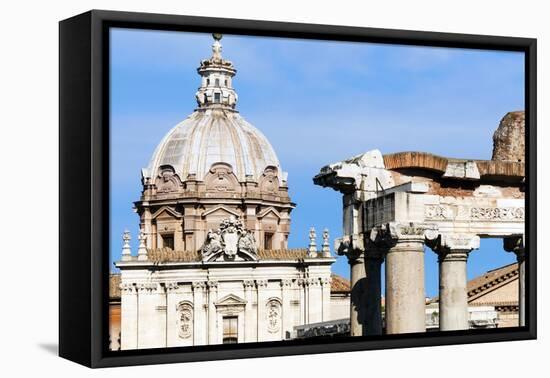 Roman Forum with Temple of Saturn, and the Dome of Santi Luca E Martina Behind, Rome, Lazio, Italy-Nico Tondini-Framed Premier Image Canvas