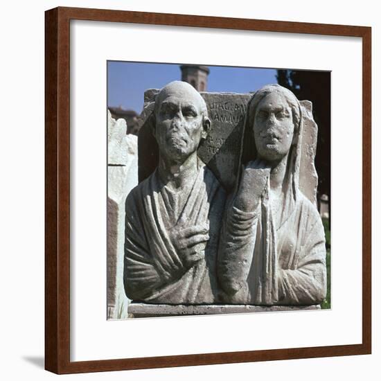 Roman grave-slab with a husband and wife. Artist: Unknown-Unknown-Framed Giclee Print