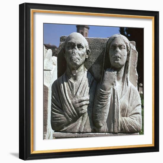 Roman grave-slab with a husband and wife. Artist: Unknown-Unknown-Framed Giclee Print