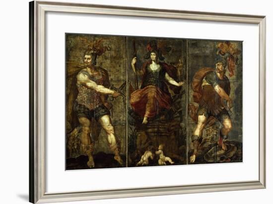 Roman Heroes, Rome Surrounded by Muzio Scaevola and Titus Manlius Torquatus, Leather Panel Painting-null-Framed Giclee Print